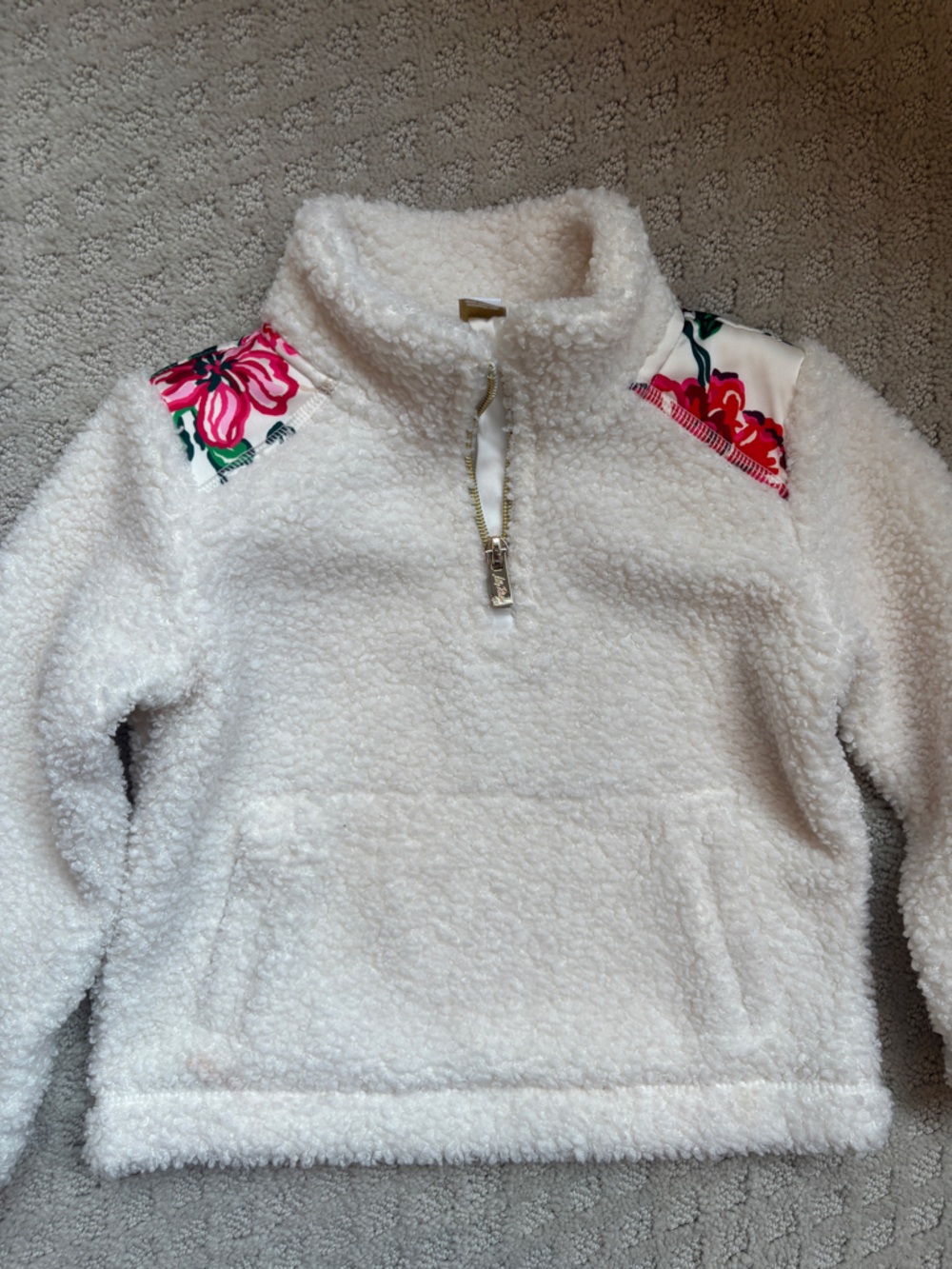 Lilly Pulitzer Cream Sherpa Toddler Pullover with Gold Logo - Picture 2 of 3